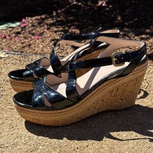 Prada‎ Black Patent Leather Wedges
